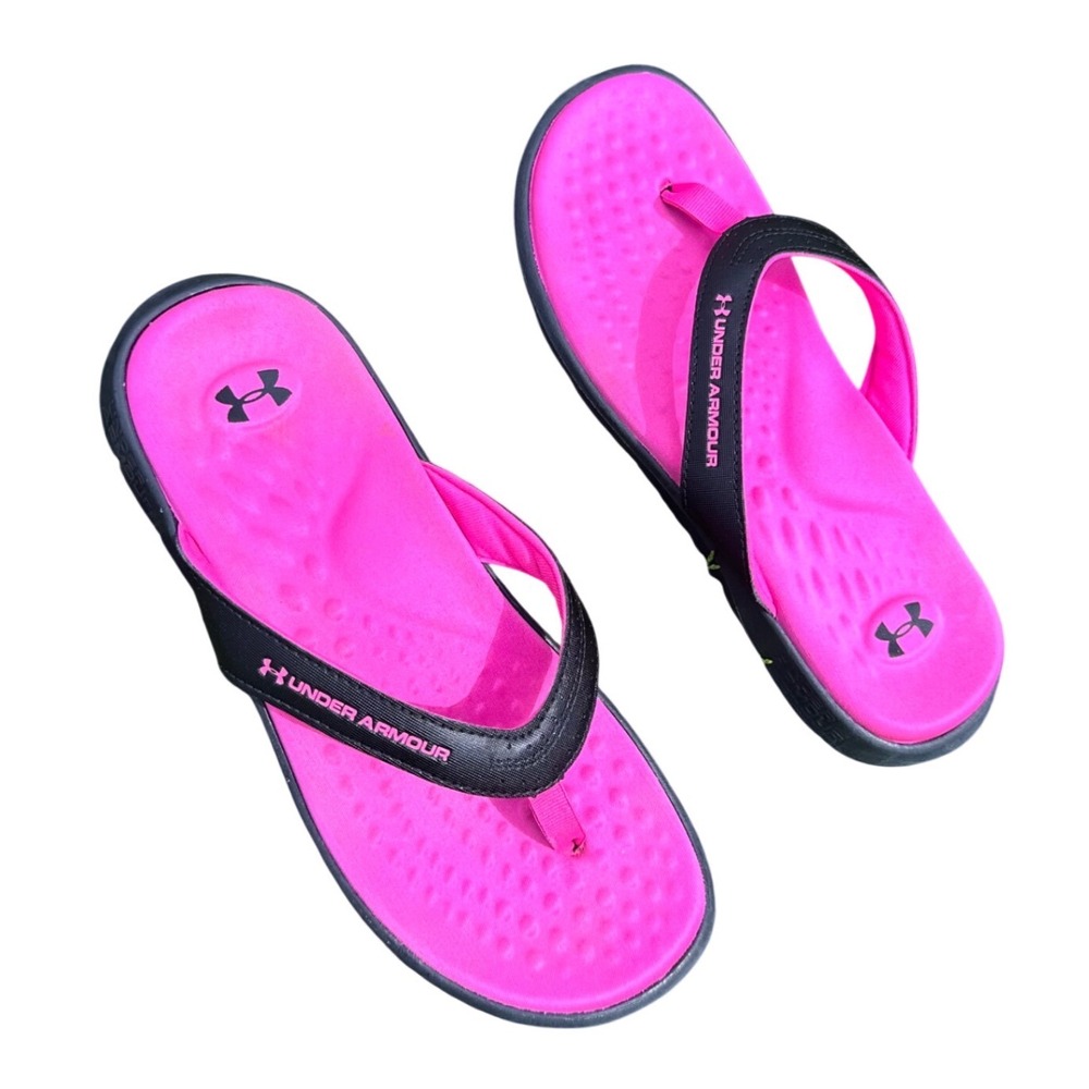 Under Armour Women's Ignite Pro Marbella Flip Flop Sandals Size 7 Pink Black
